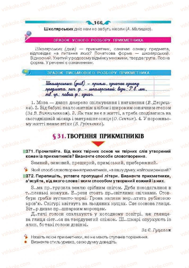 Страница 166 | Підручник Українська мова 6 клас О.П. Глазова 2014