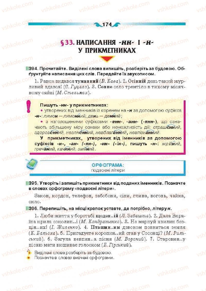 Страница 174 | Підручник Українська мова 6 клас О.П. Глазова 2014