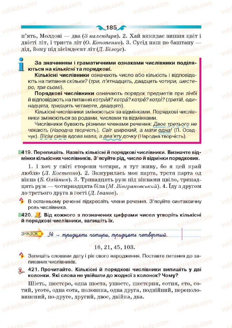 Страница 185 | Підручник Українська мова 6 клас О.П. Глазова 2014