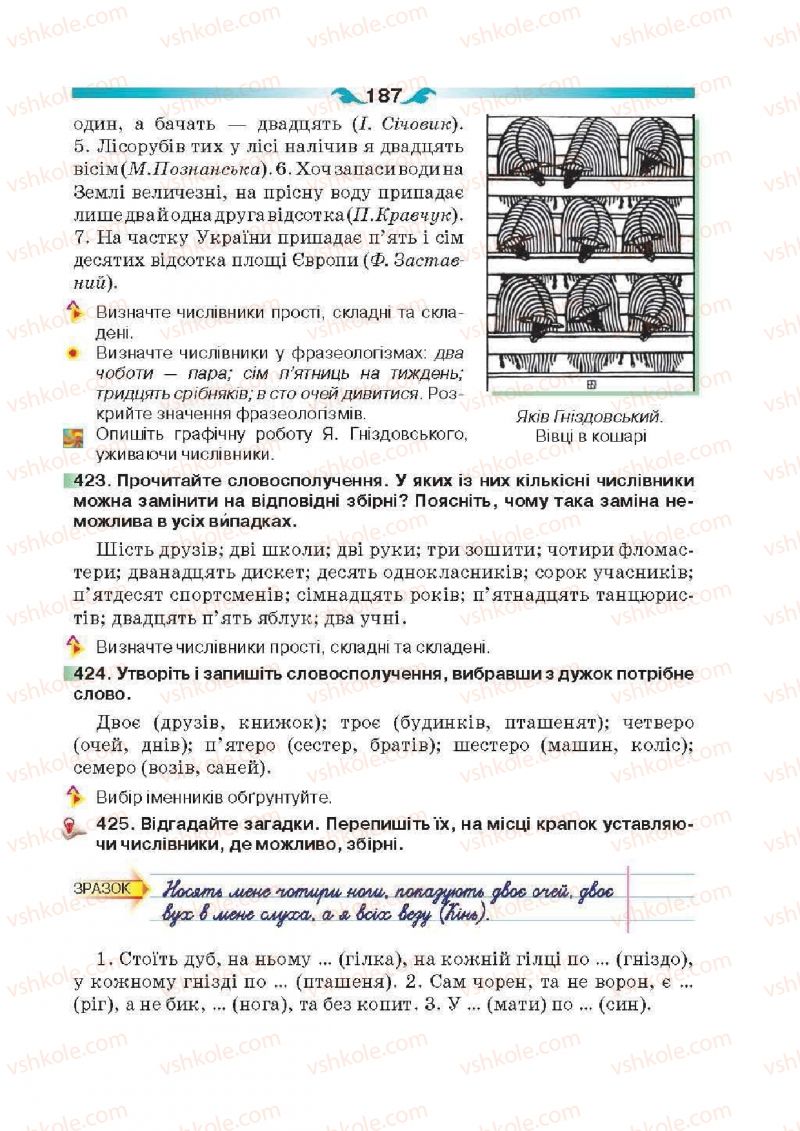 Страница 187 | Підручник Українська мова 6 клас О.П. Глазова 2014
