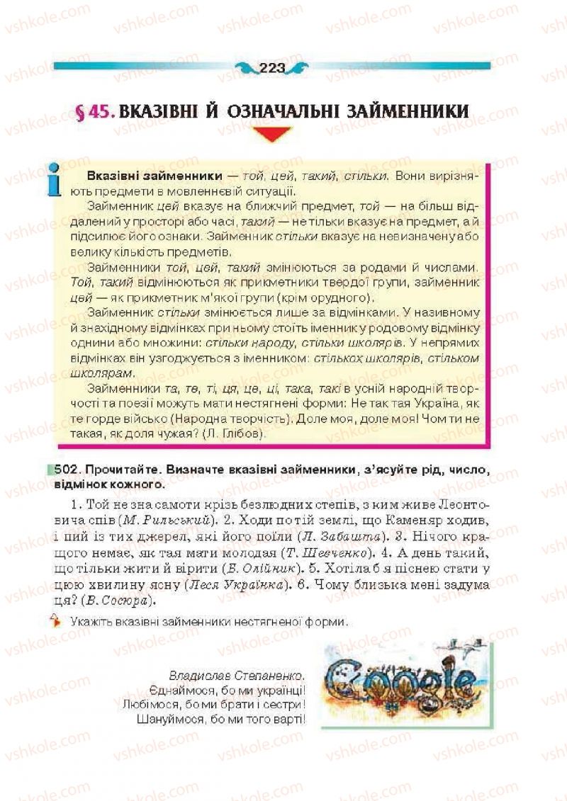 Страница 223 | Підручник Українська мова 6 клас О.П. Глазова 2014
