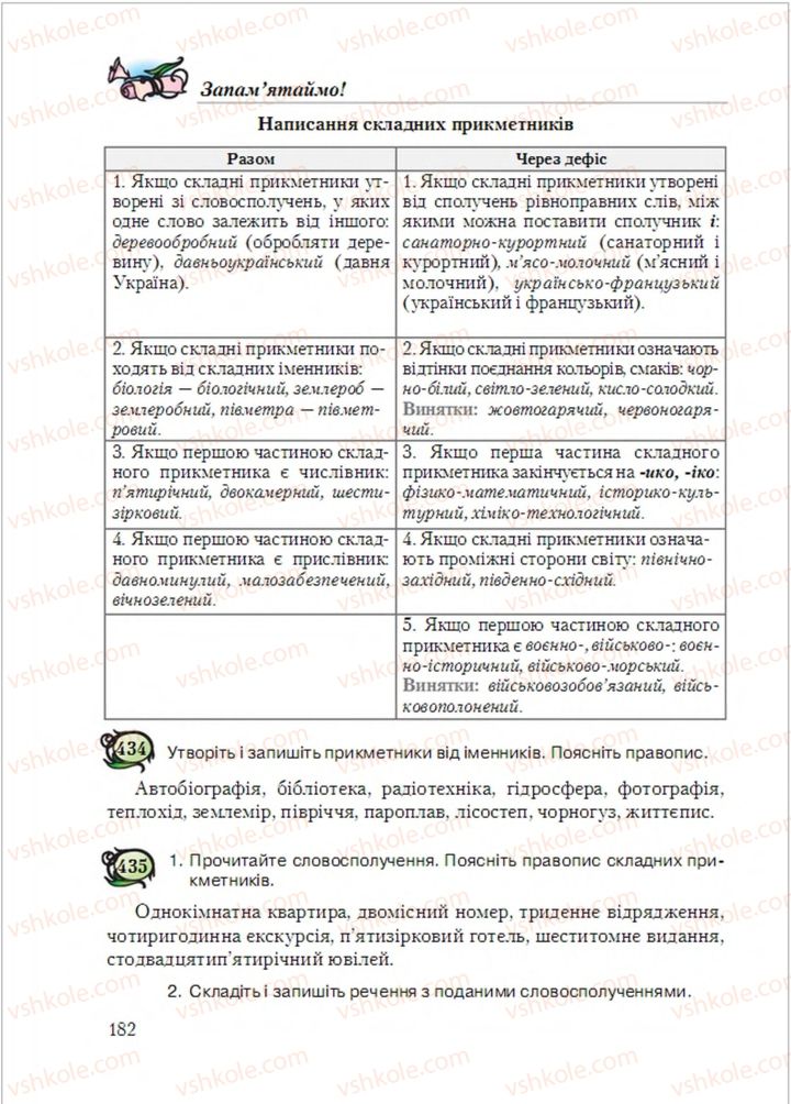 Страница 182 | Підручник Українська мова 6 клас С.Я. Єрмоленко, В.Т. Сичова, М.Г. Жук 2014