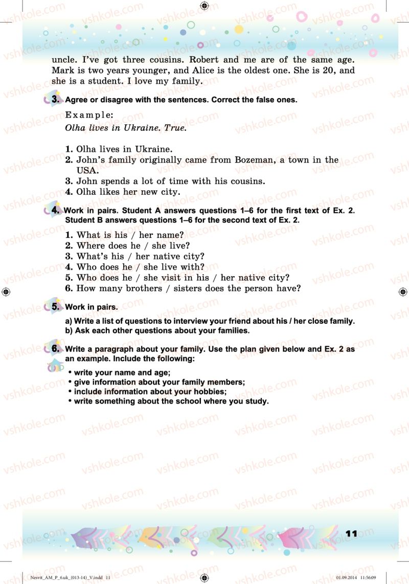 Страница 11 | Підручник Англiйська мова 6 клас А.М. Несвіт 2014