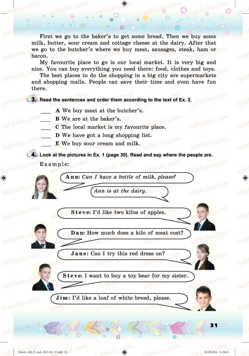 Страница 31 | Підручник Англiйська мова 6 клас А.М. Несвіт 2014