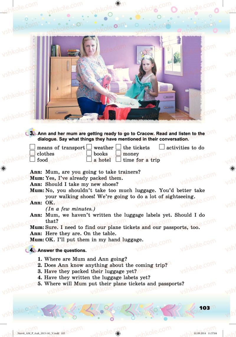 Страница 103 | Підручник Англiйська мова 6 клас А.М. Несвіт 2014
