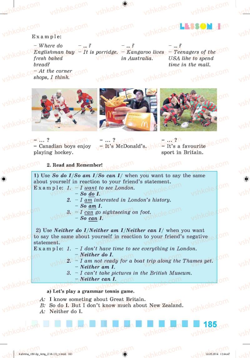 Страница 185 | Підручник Англiйська мова 6 клас Л.В. Калініна, І.В. Самойлюкевич 2014