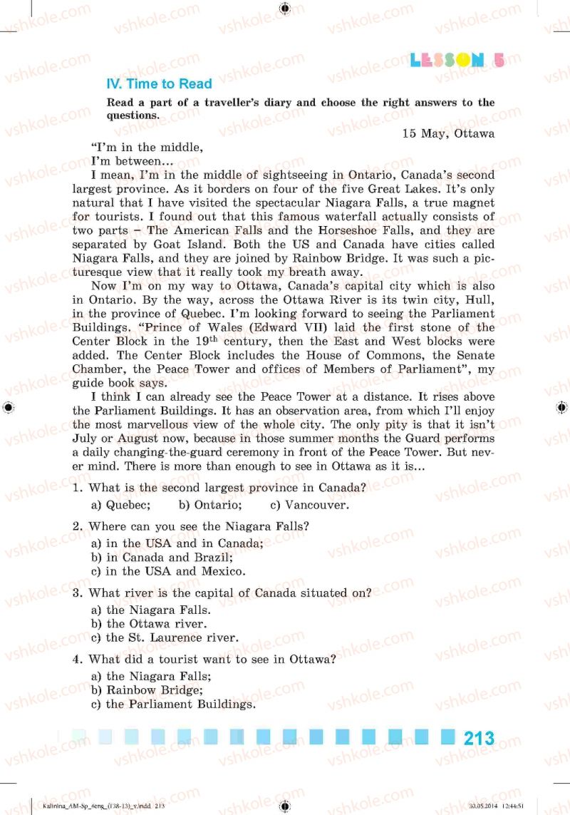 Страница 213 | Підручник Англiйська мова 6 клас Л.В. Калініна, І.В. Самойлюкевич 2014