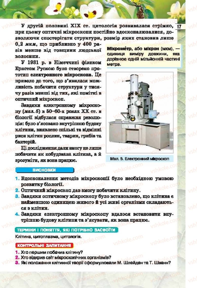 Страница 17 | Підручник Біологія 6 клас І.Ю. Костіков, С.О. Волгін, В.В. Додь 2014