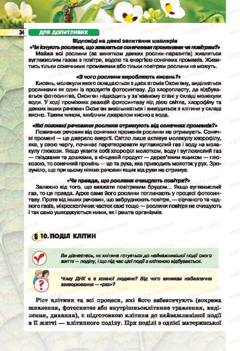 Страница 34 | Підручник Біологія 6 клас І.Ю. Костіков, С.О. Волгін, В.В. Додь 2014
