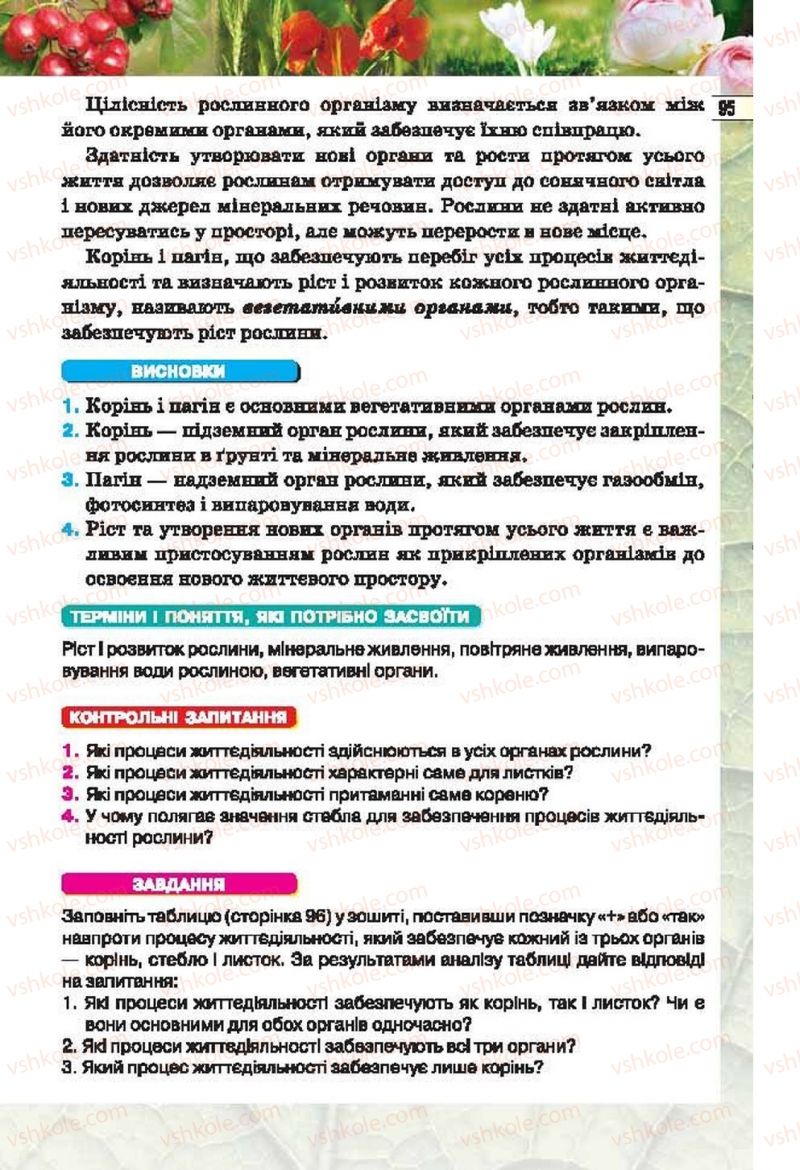 Страница 95 | Підручник Біологія 6 клас І.Ю. Костіков, С.О. Волгін, В.В. Додь 2014