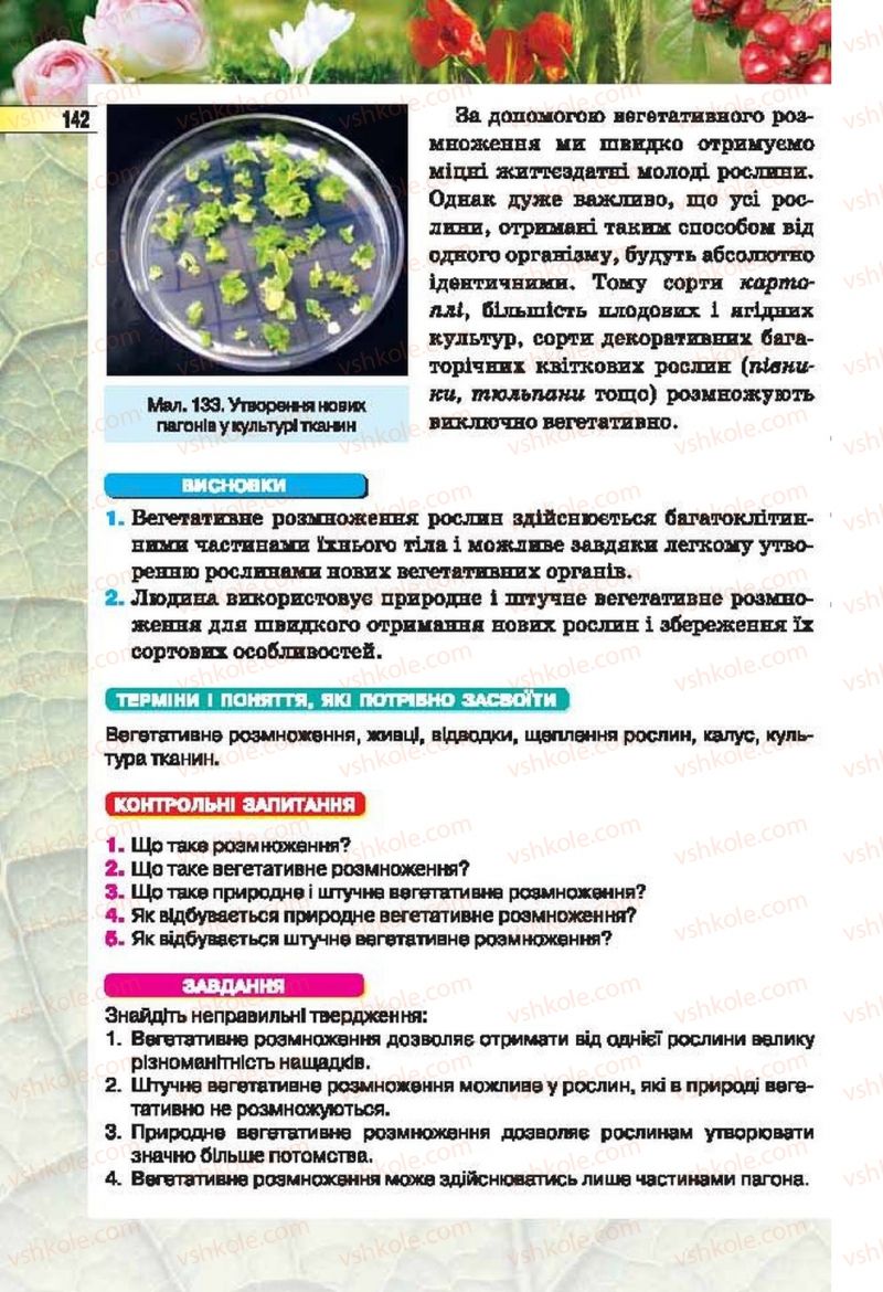 Страница 142 | Підручник Біологія 6 клас І.Ю. Костіков, С.О. Волгін, В.В. Додь 2014