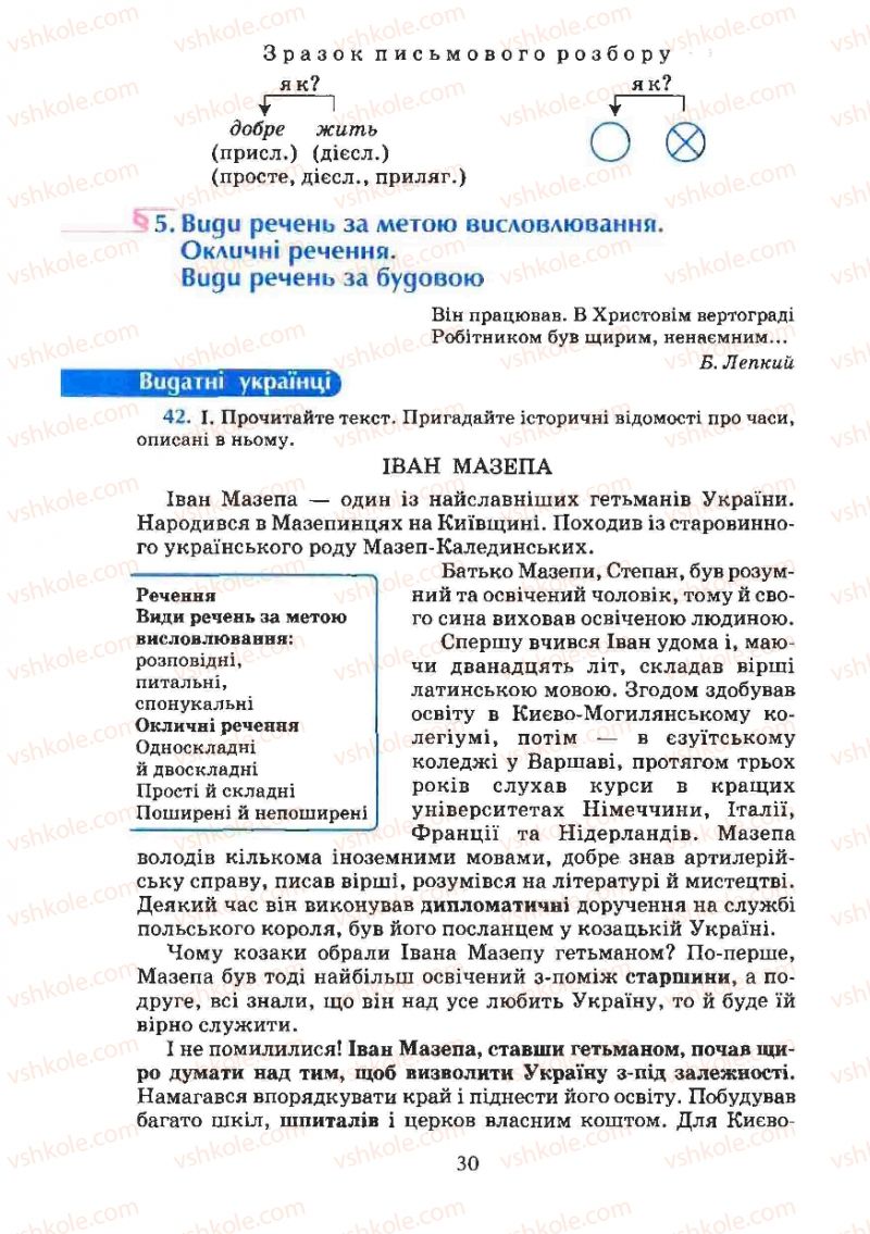 Страница 30 | Підручник Українська мова 8 клас М.І. Пентилюк, І.В. Гайдаєнко, А.І. Ляшкевич, С.А. Омельчук 2008