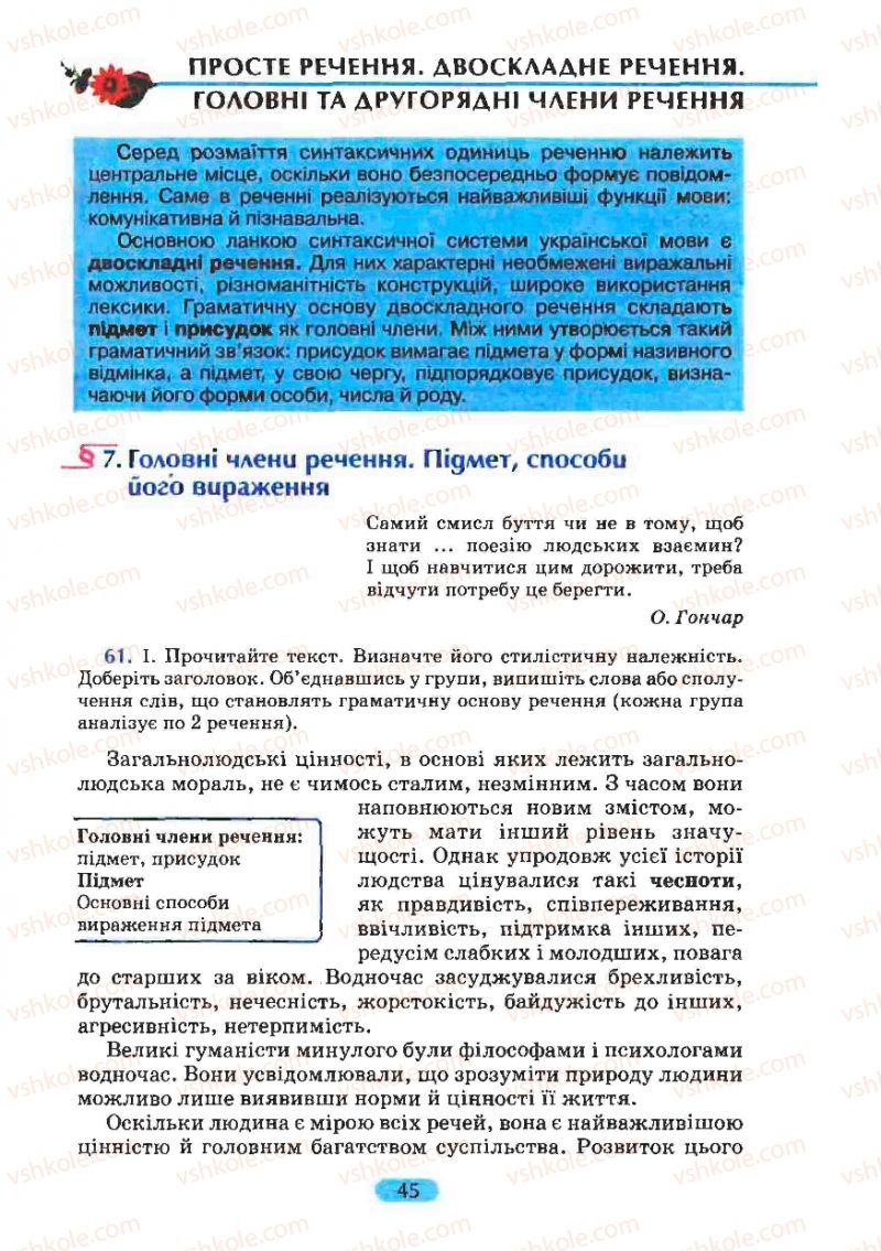 Страница 45 | Підручник Українська мова 8 клас М.І. Пентилюк, І.В. Гайдаєнко, А.І. Ляшкевич, С.А. Омельчук 2008