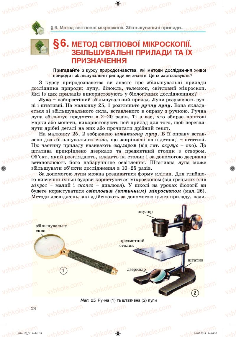 Страница 24 | Підручник Біологія 6 клас Л.І. Остапченко, П.Г. Балан, Н.Ю. Матяш 2014