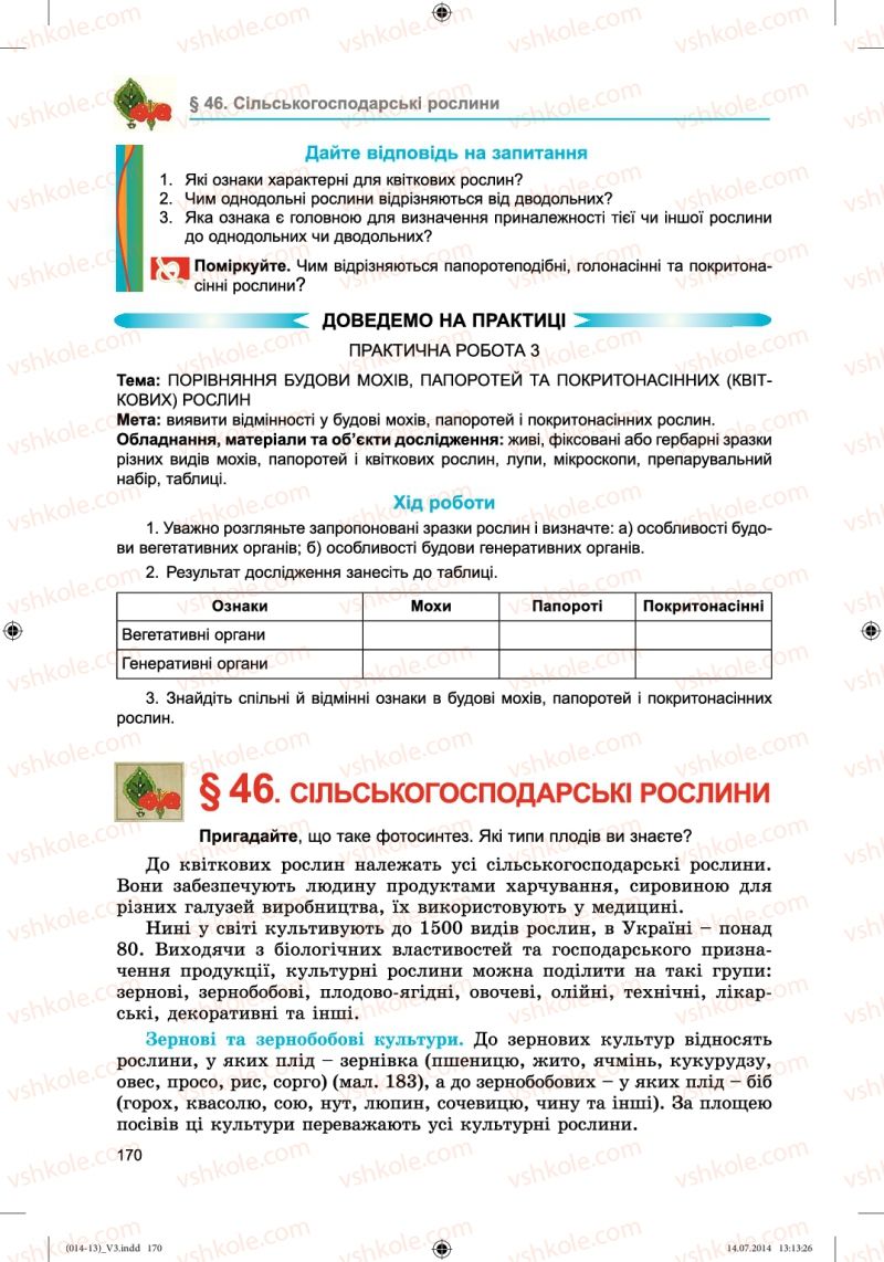 Страница 170 | Підручник Біологія 6 клас Л.І. Остапченко, П.Г. Балан, Н.Ю. Матяш 2014