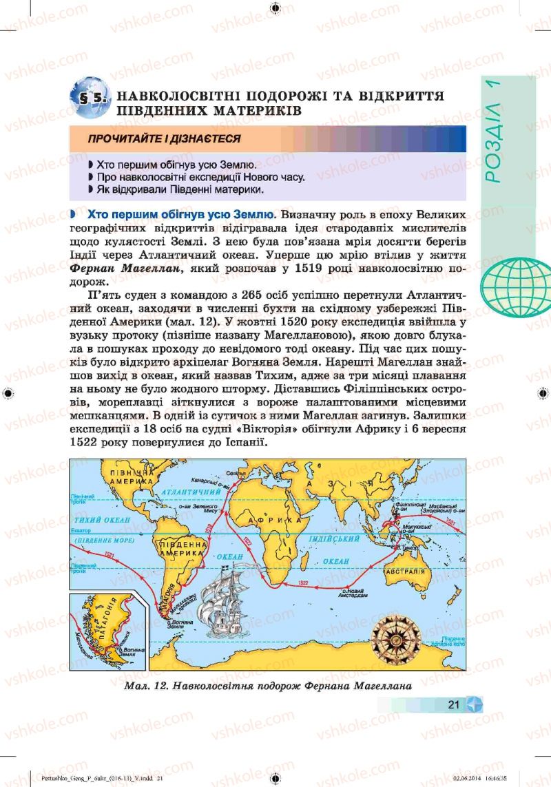 Страница 21 | Підручник Географія 6 клас В.Ю. Пестушко, Г.Ш. Уварова 2014