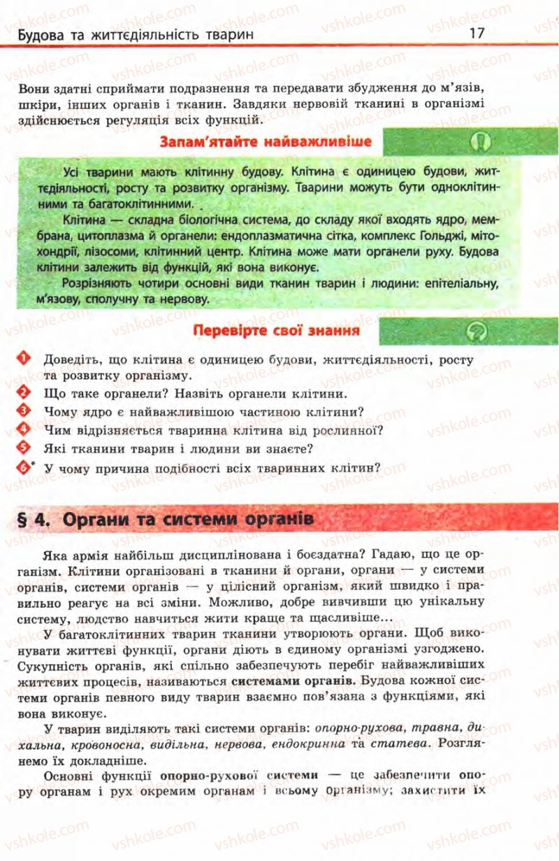 Страница 17 | Підручник Біологія 8 клас Н.В. Запорожець, С.В. Влащенко 2008