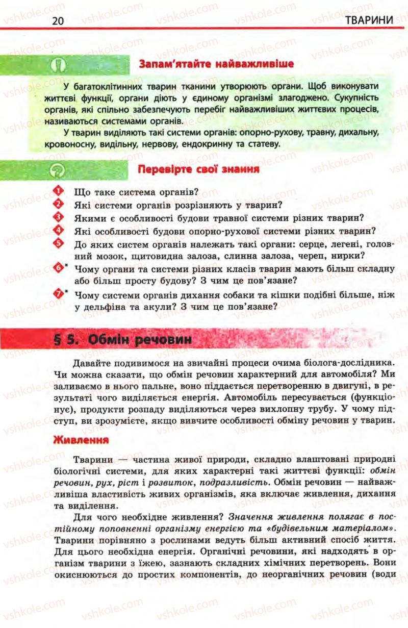 Страница 20 | Підручник Біологія 8 клас Н.В. Запорожець, С.В. Влащенко 2008