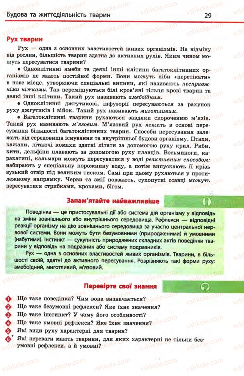 Страница 29 | Підручник Біологія 8 клас Н.В. Запорожець, С.В. Влащенко 2008