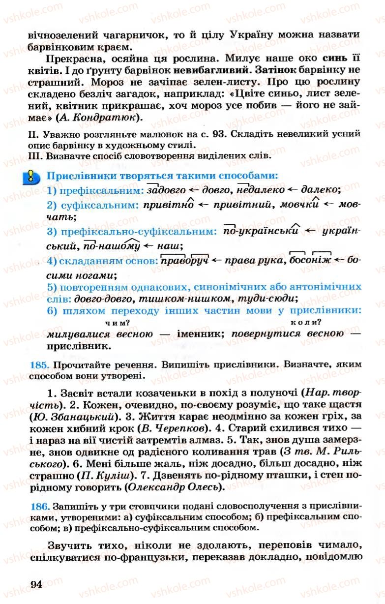 Страница 94 | Підручник Українська мова 7 клас А.А. Ворон, В.А. Солопенко 2007