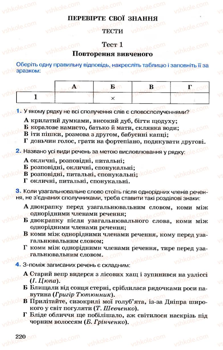 Страница 220 | Підручник Українська мова 7 клас А.А. Ворон, В.А. Солопенко 2007