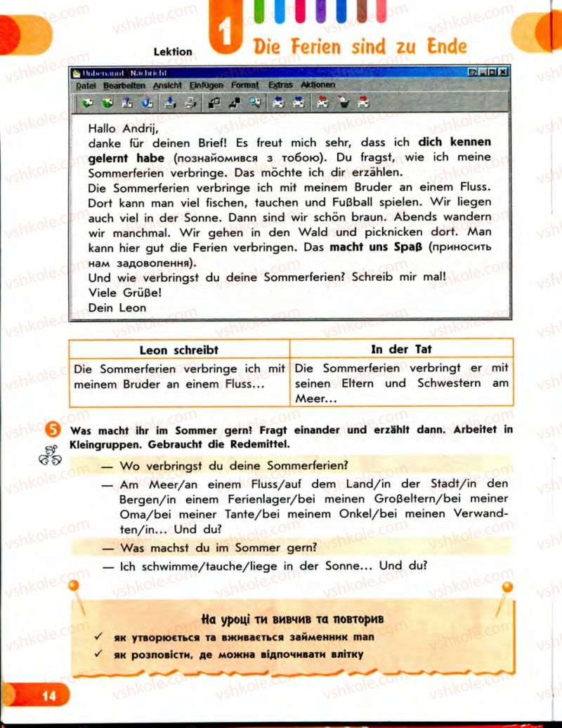 Страница 14 | Підручник Німецька мова 7 клас С.І. Сотникова 2010