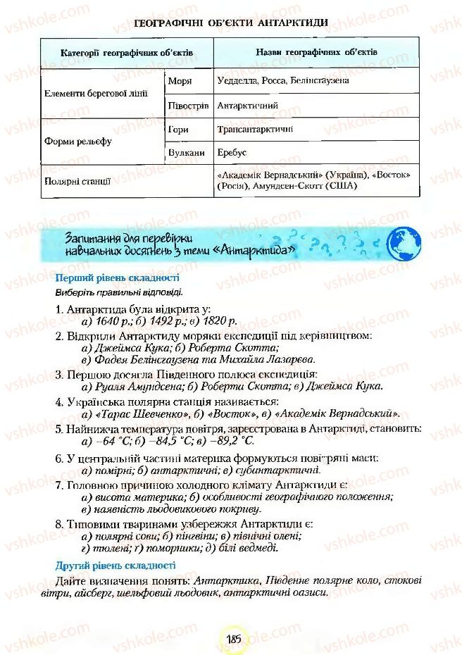 Страница 185 | Підручник Географія 7 клас С.Г. Кобернік, Р.Р. Коваленко 2007