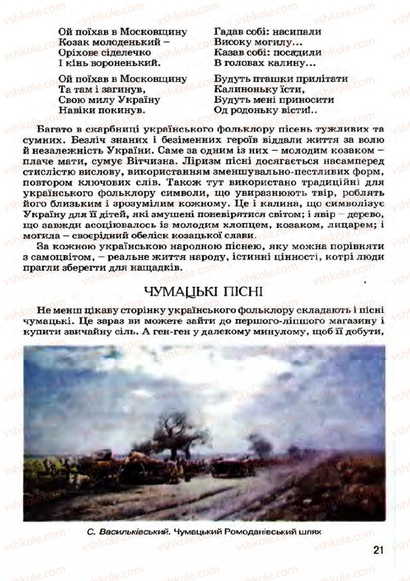Страница 21 | Підручник Українська література 7 клас І.О. Міщенко 2007