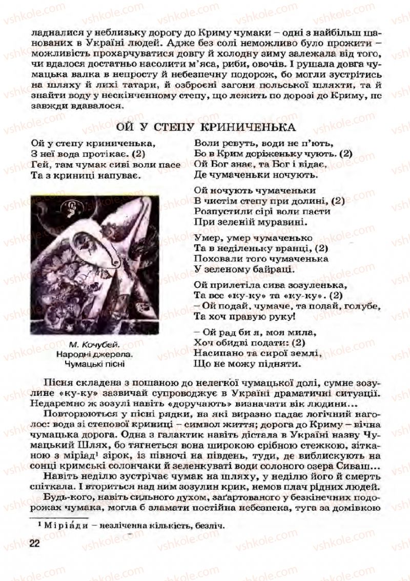 Страница 22 | Підручник Українська література 7 клас І.О. Міщенко 2007