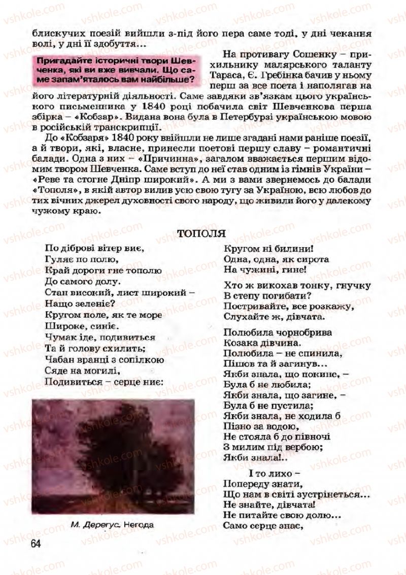 Страница 64 | Підручник Українська література 7 клас І.О. Міщенко 2007