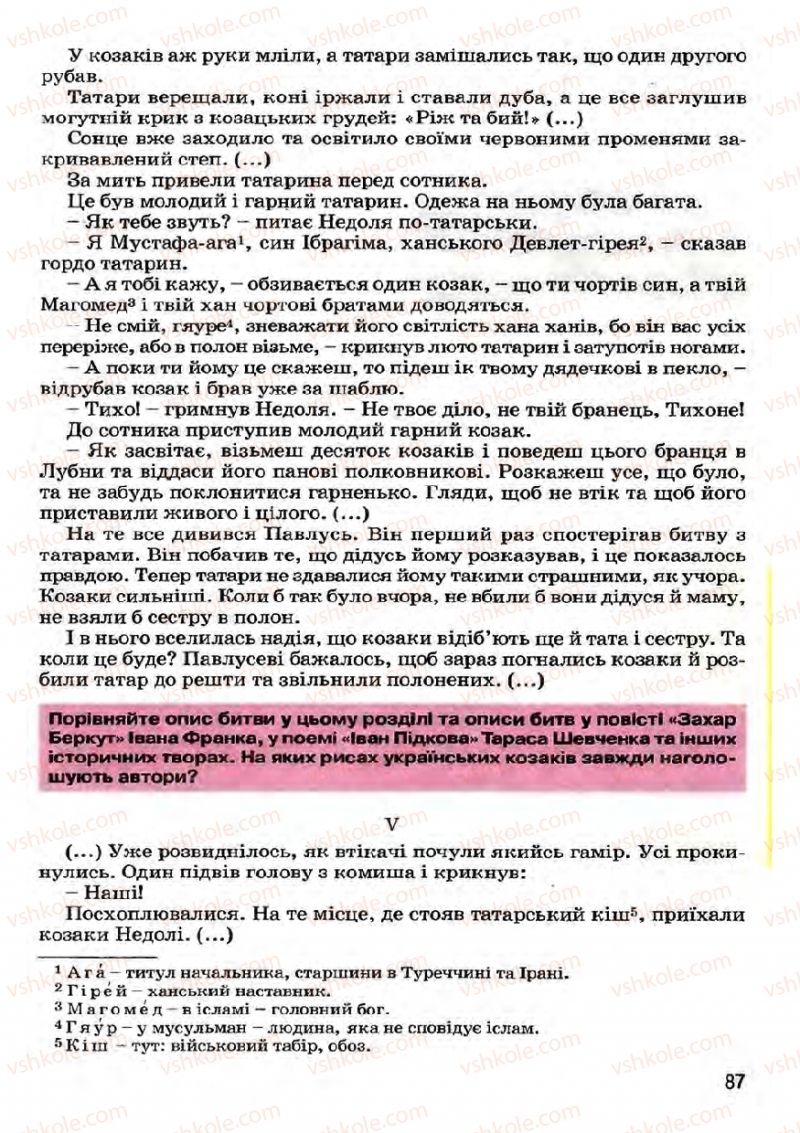 Страница 87 | Підручник Українська література 7 клас І.О. Міщенко 2007