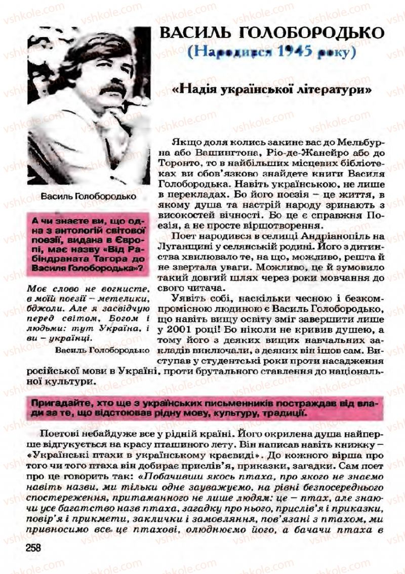 Страница 258 | Підручник Українська література 7 клас І.О. Міщенко 2007