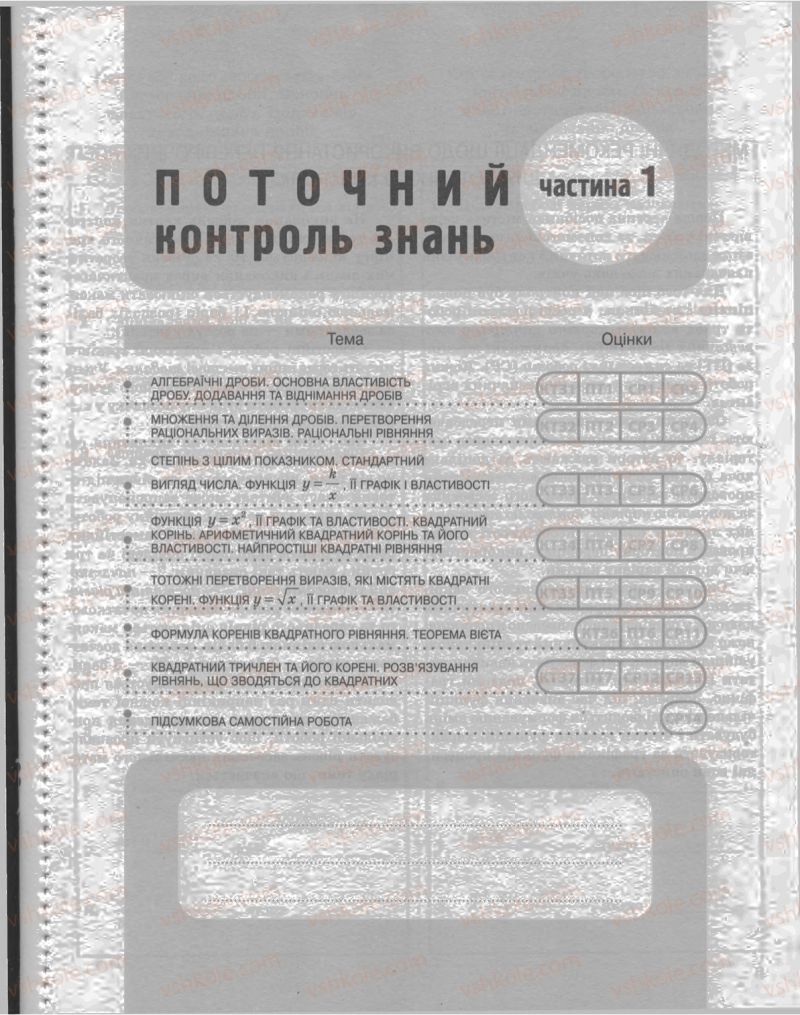 Страница 1 | Підручник Алгебра 8 клас Л.Г. Стадник, О.М. Роганін 2009 Комплексний зошит для контролю знань