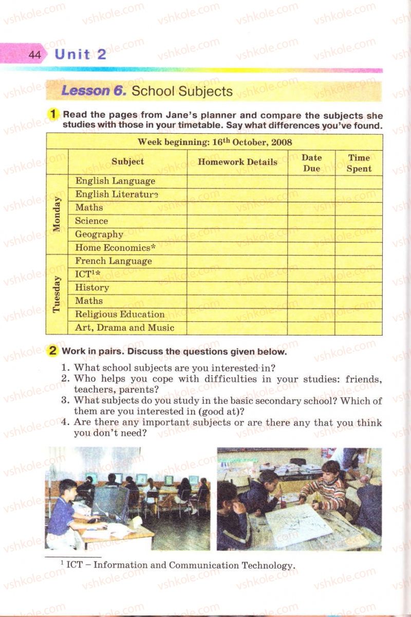 Страница 44 | Підручник Англiйська мова 8 клас А.М. Несвіт 2008