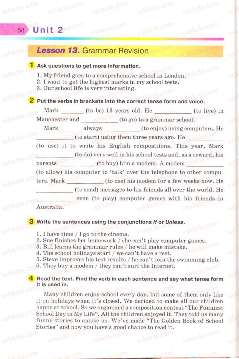Страница 58 | Підручник Англiйська мова 8 клас А.М. Несвіт 2008