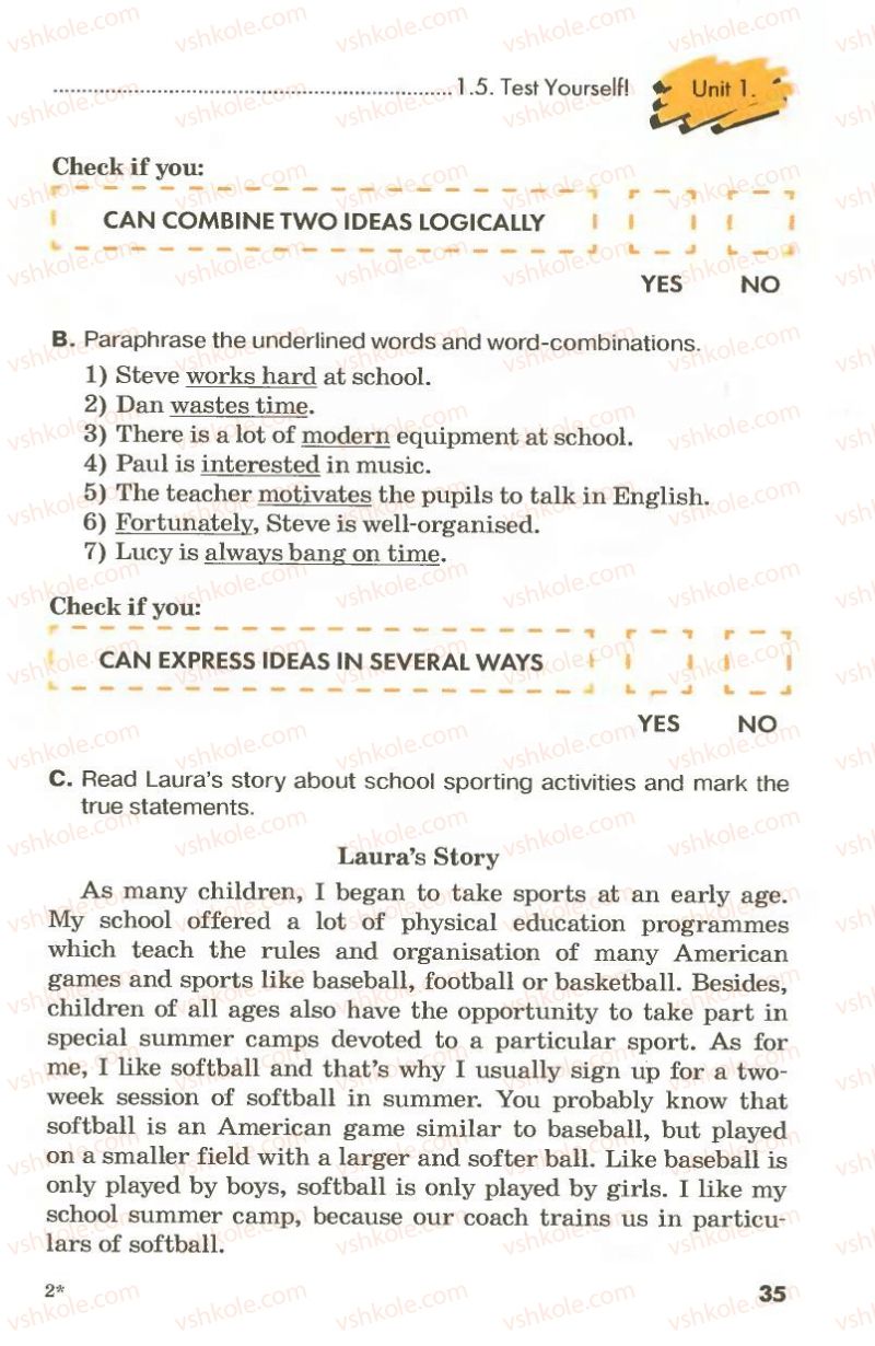 Страница 35 | Підручник Англiйська мова 8 клас Л.В. Калініна, І.В. Самойлюкевич 2008