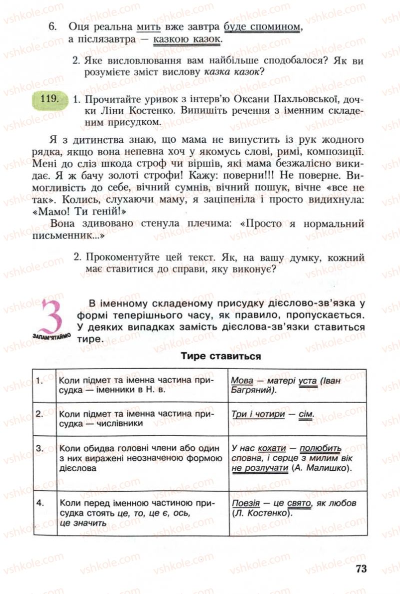 Страница 73 | Підручник Українська мова 8 клас С.Я. Єрмоленко, В.Т. Сичова 2008