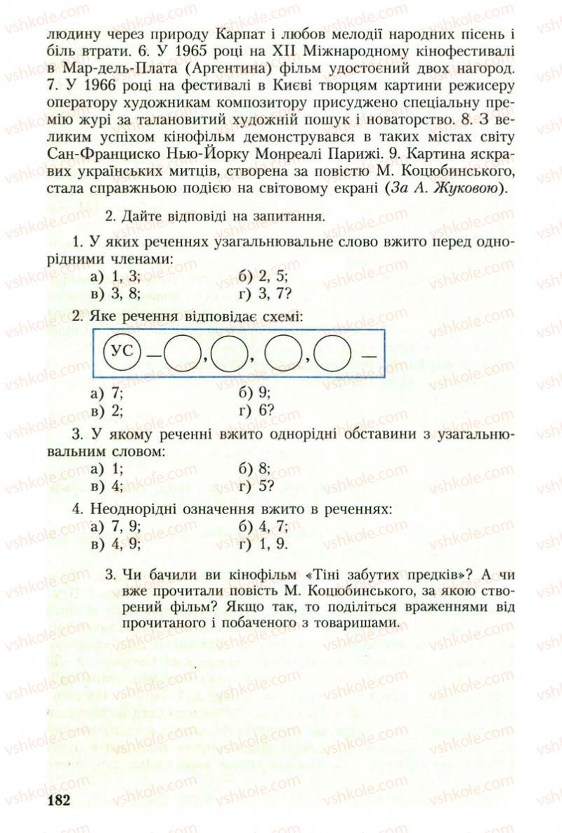 Страница 182 | Підручник Українська мова 8 клас С.Я. Єрмоленко, В.Т. Сичова 2008