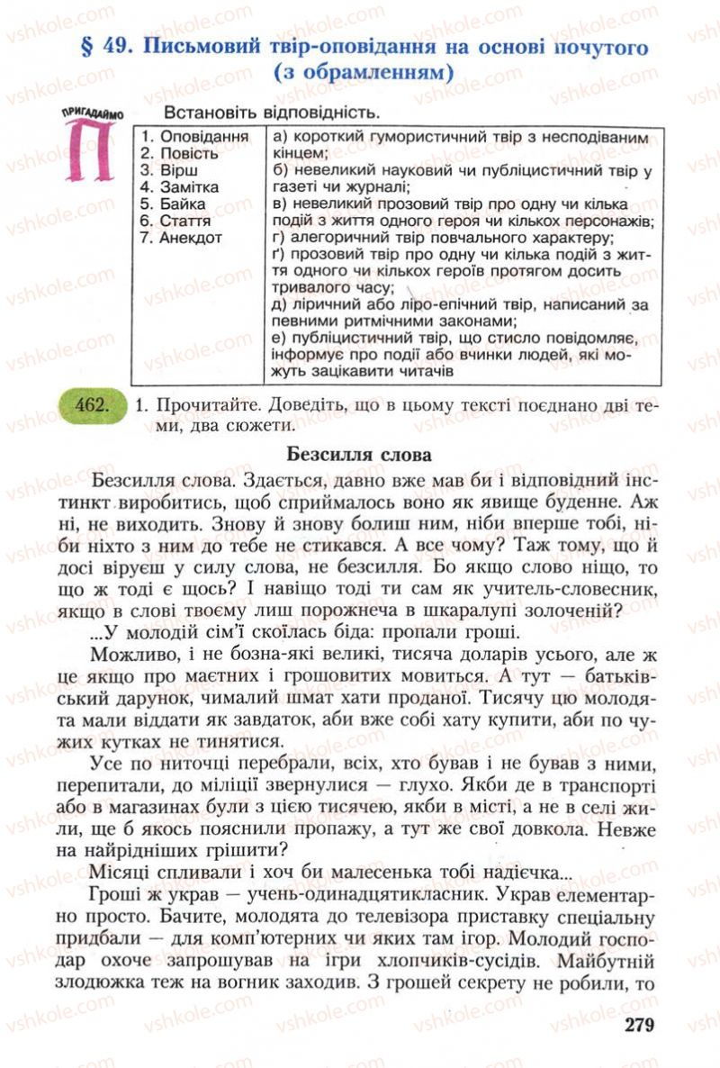 Страница 279 | Підручник Українська мова 8 клас С.Я. Єрмоленко, В.Т. Сичова 2008