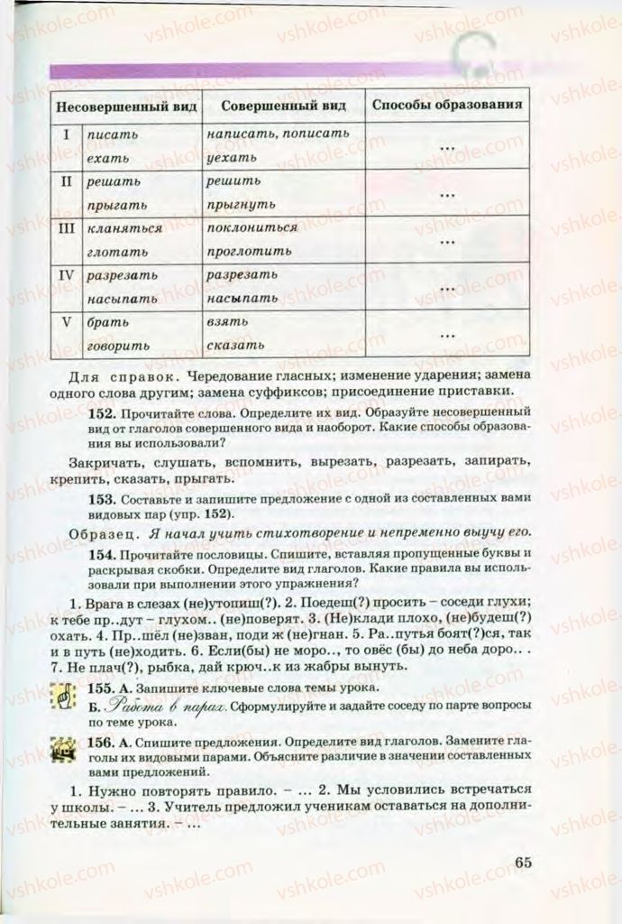 Страница 65 | Підручник Русский язык 8 клас Т.М. Полякова, Е.И. Самонова, В.В. Дьяченко 2008