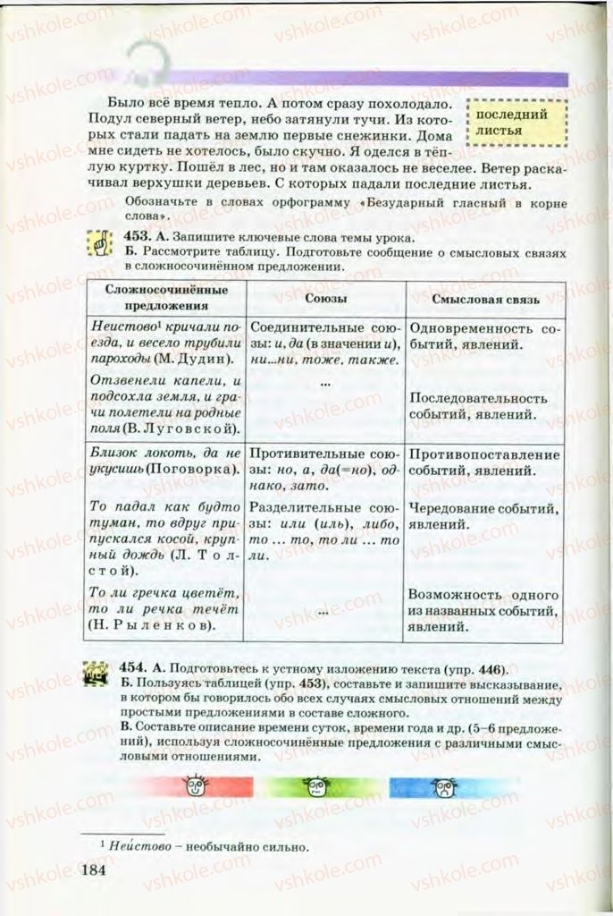 Страница 184 | Підручник Русский язык 8 клас Т.М. Полякова, Е.И. Самонова, В.В. Дьяченко 2008