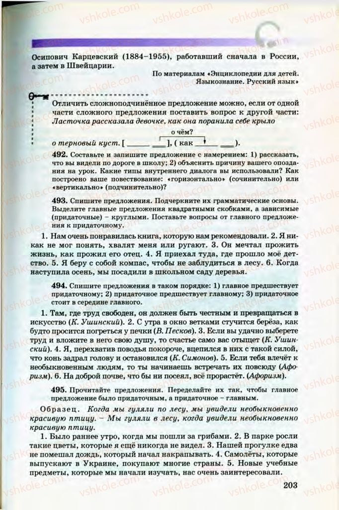 Страница 203 | Підручник Русский язык 8 клас Т.М. Полякова, Е.И. Самонова, В.В. Дьяченко 2008
