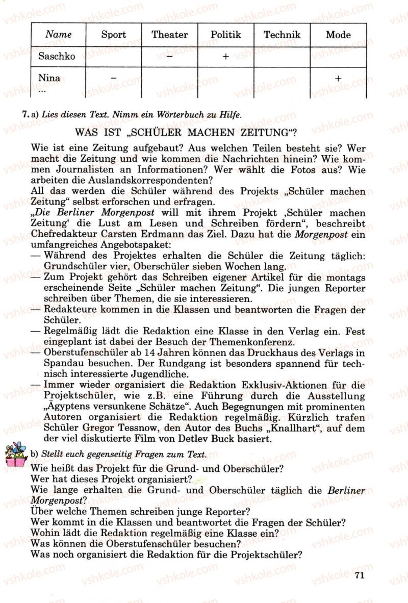 Страница 71 | Підручник Німецька мова 8 клас Н.П. Басай 2009 7 рік навчання