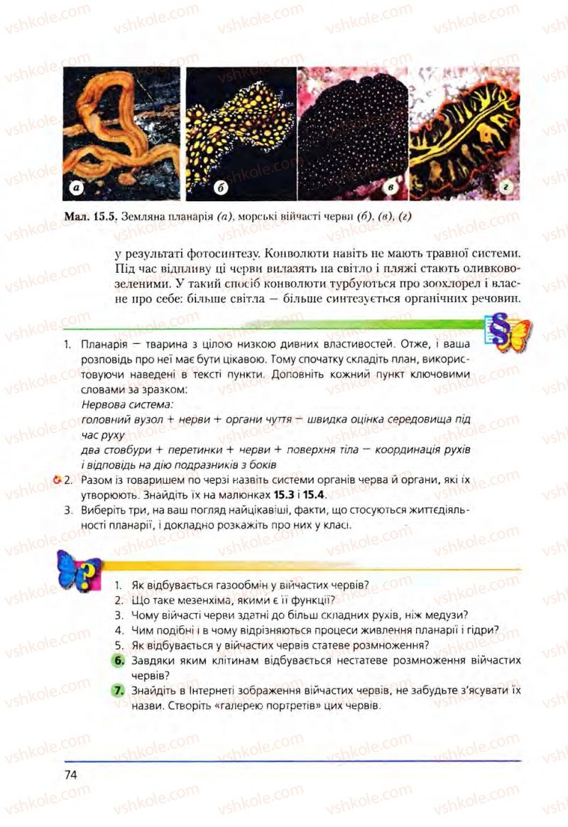 Страница 74 | Підручник Біологія 8 клас Т.І. Базанова, Ю.В. Павіченко, О.Г. Шатровський 2008
