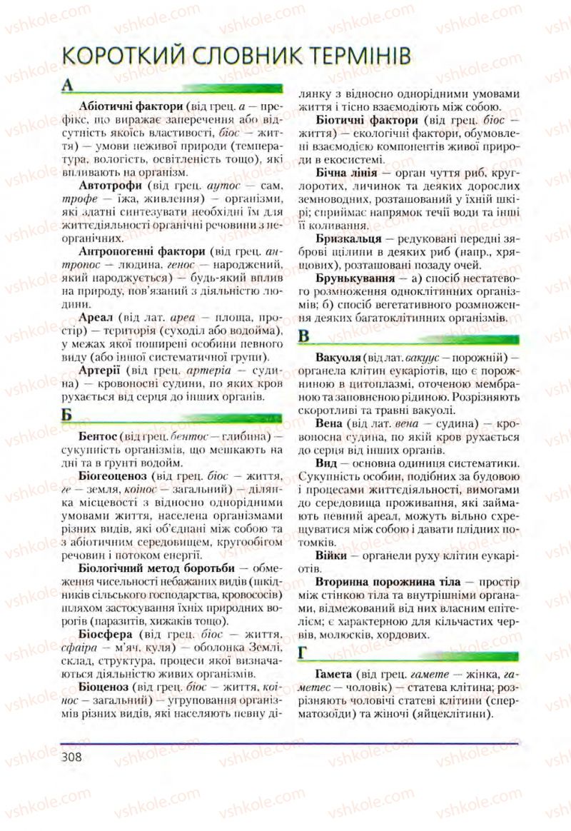 Страница 308 | Підручник Біологія 8 клас Т.І. Базанова, Ю.В. Павіченко, О.Г. Шатровський 2008