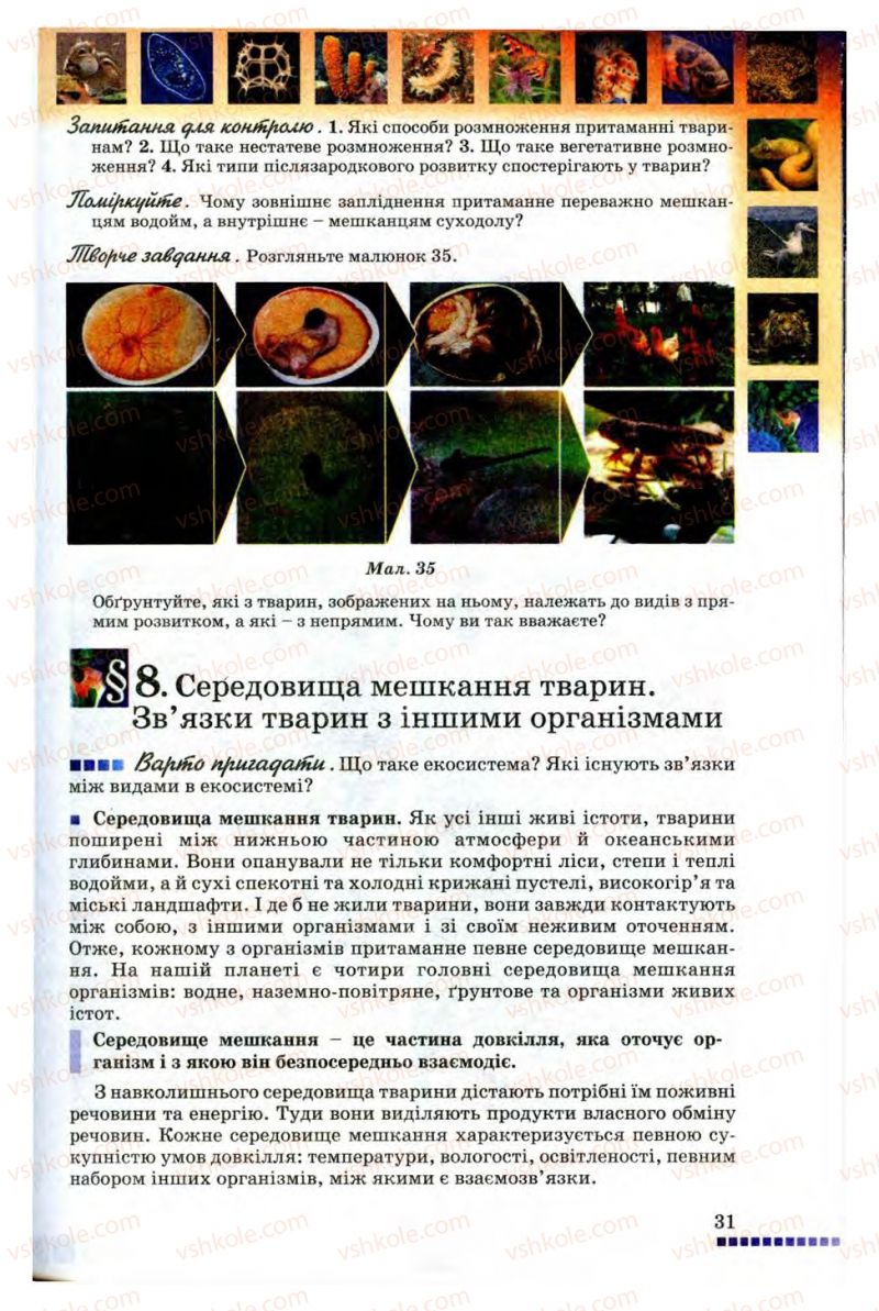 Страница 31 | Підручник Біологія 8 клас В.В. Серебряков, П.Г. Балан 2008