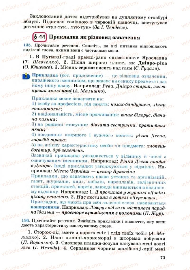 Страница 73 | Підручник Українська мова 8 клас А.А. Ворон, В.А. Солопенко 2008