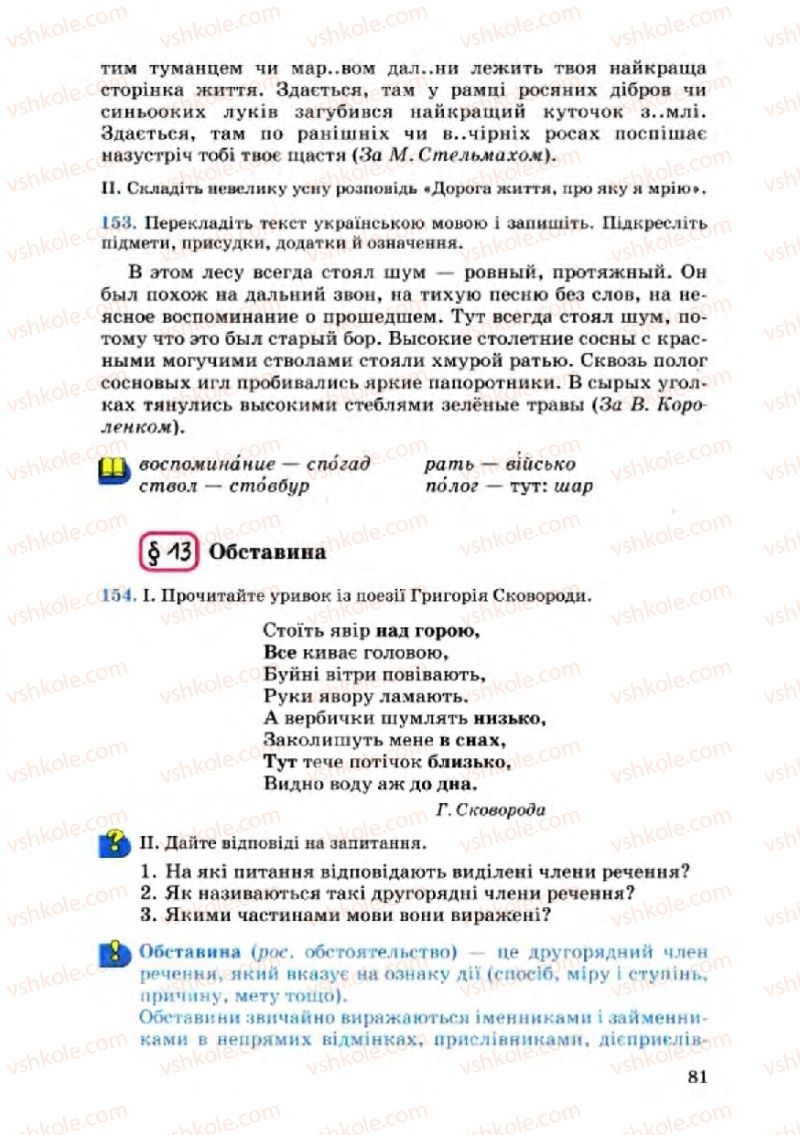 Страница 81 | Підручник Українська мова 8 клас А.А. Ворон, В.А. Солопенко 2008