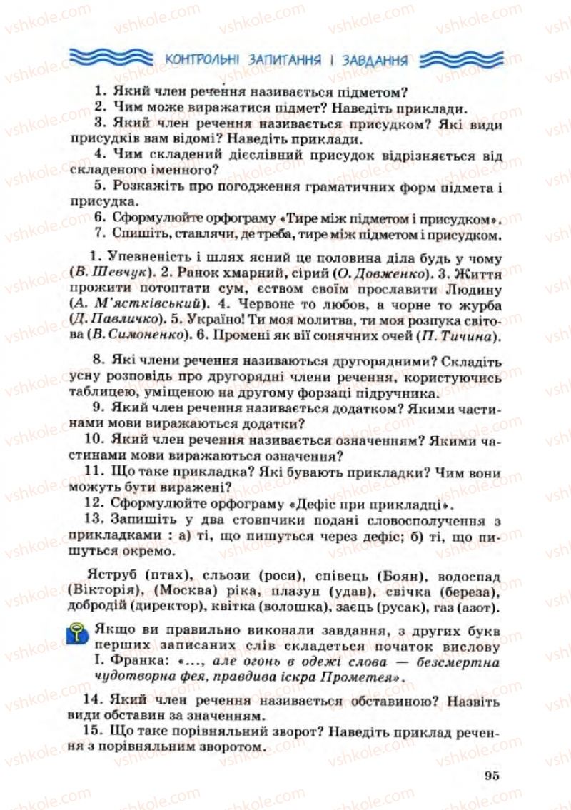 Страница 95 | Підручник Українська мова 8 клас А.А. Ворон, В.А. Солопенко 2008