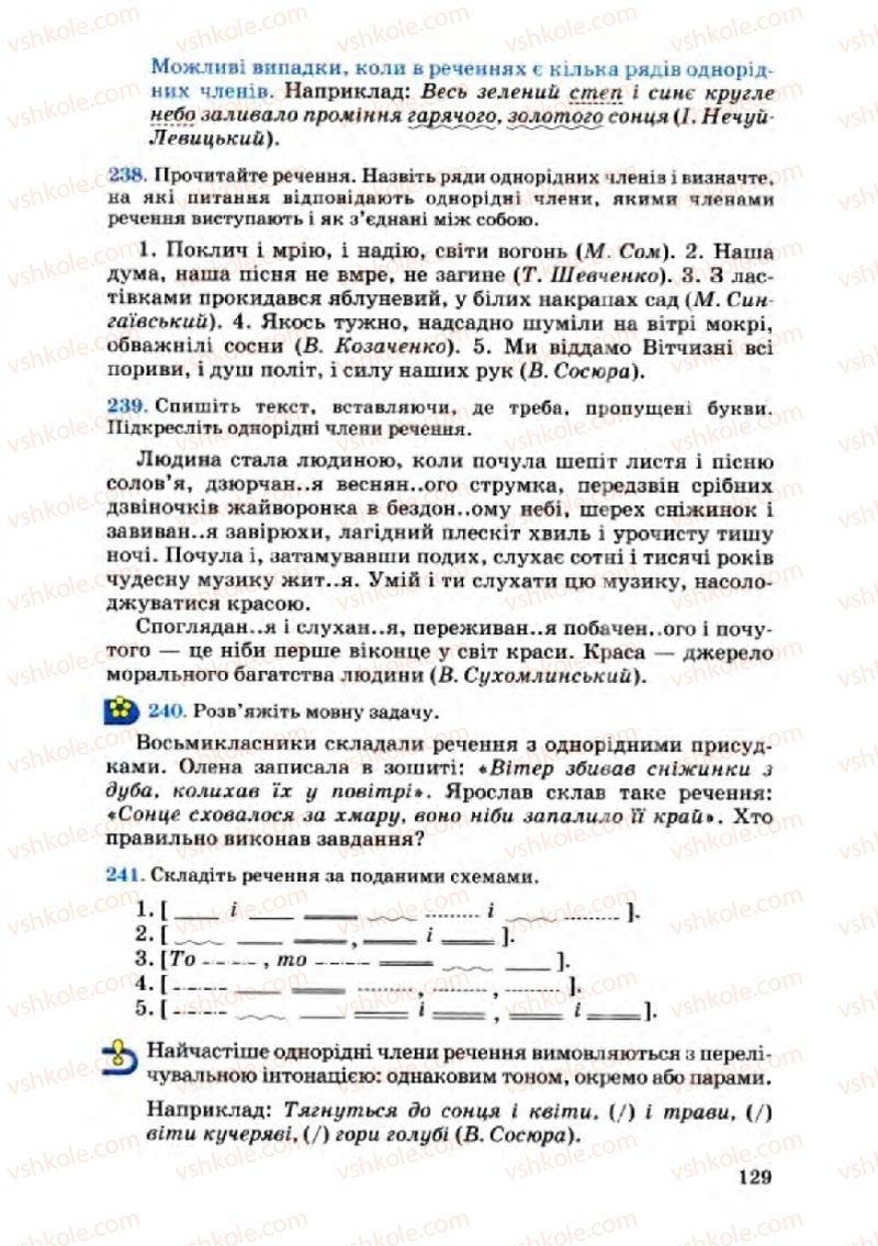 Страница 129 | Підручник Українська мова 8 клас А.А. Ворон, В.А. Солопенко 2008